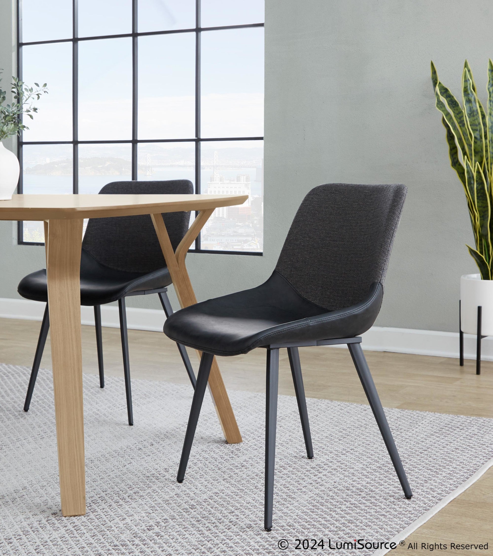 Outlaw Two-tone Chair - Set of 2 - Black Metal, Black PU, Grey Fabric