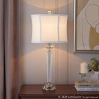 Diamond Torch 25" Crystal Table Lamp - Set of 2 - Clear Crystal, Polished Nickel, Off-white Linen
