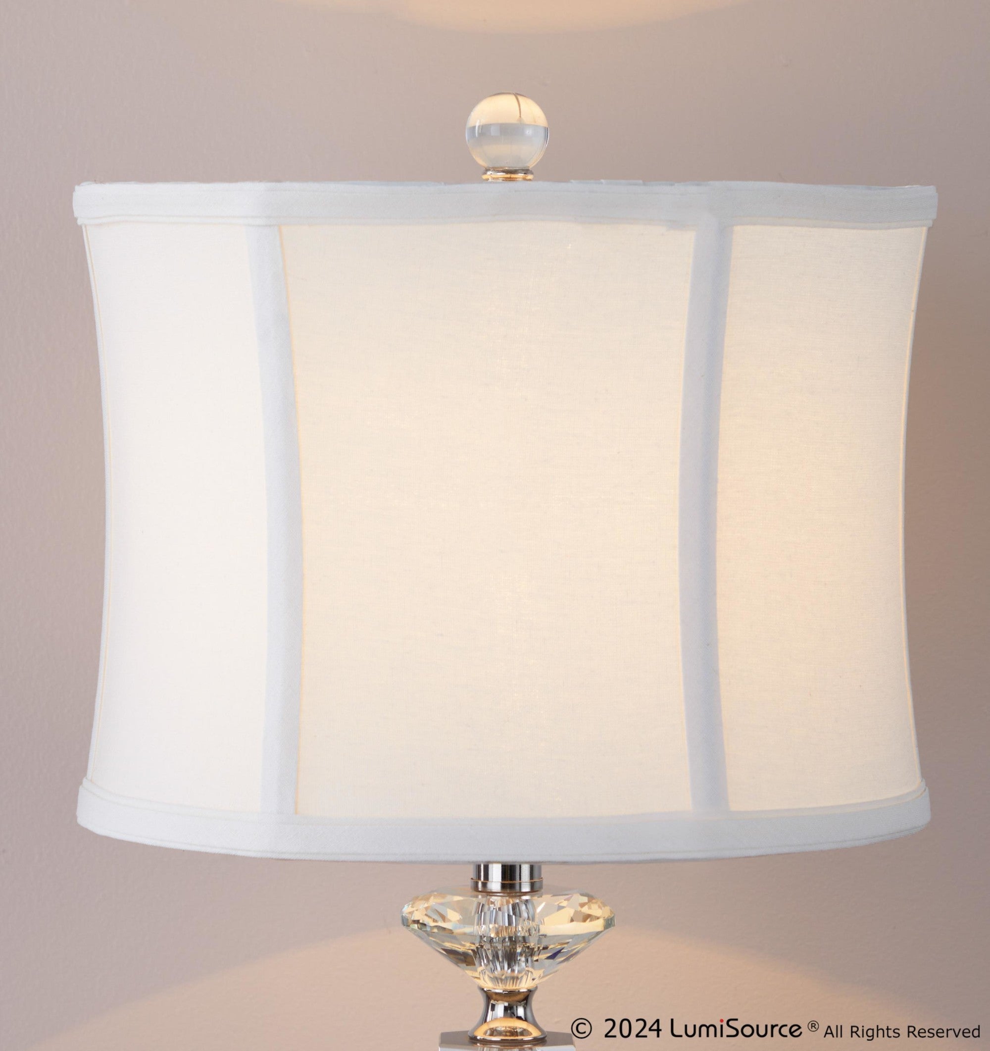 Diamond Torch 25" Crystal Table Lamp - Set of 2 - Clear Crystal, Polished Nickel, Off-white Linen