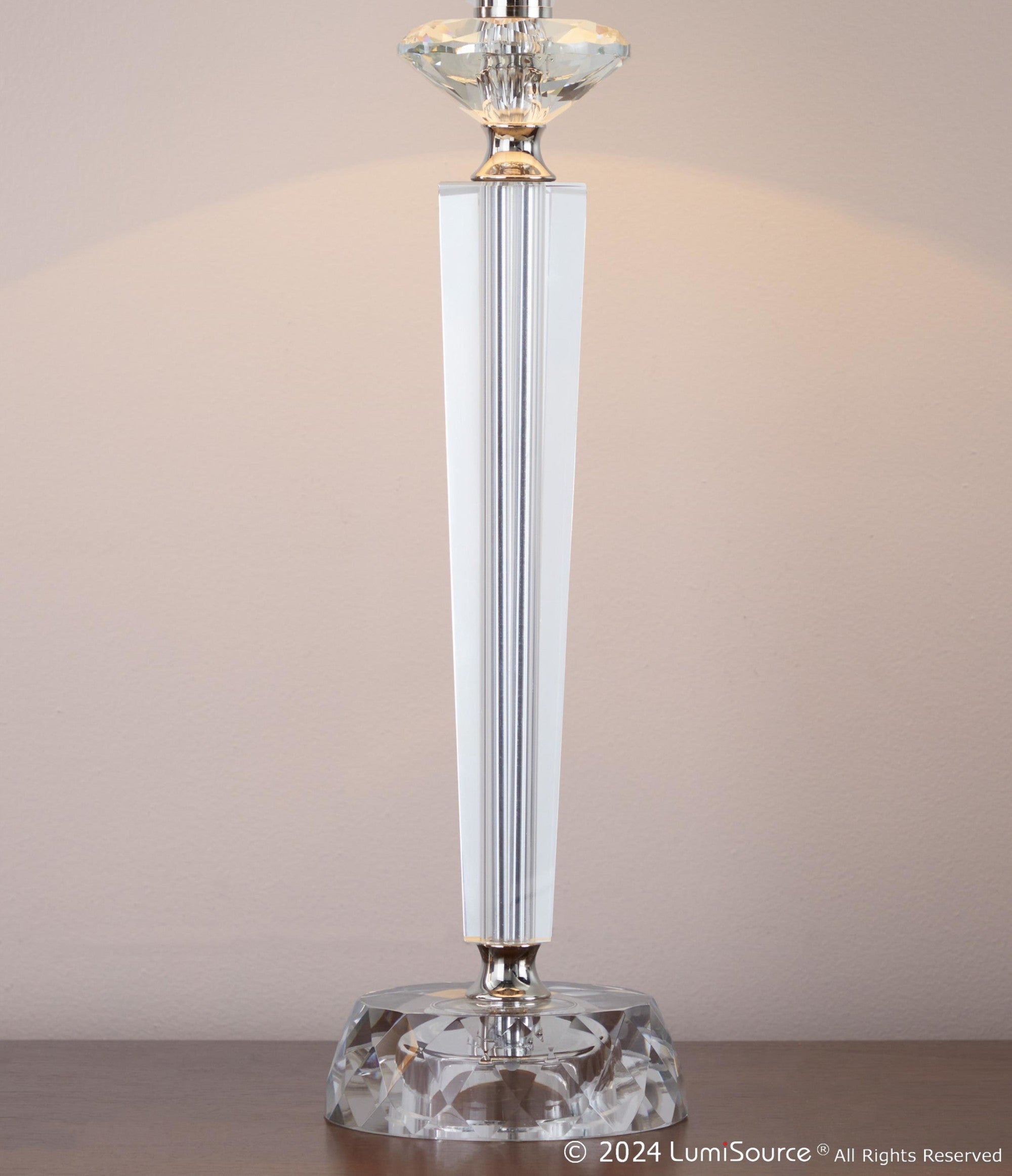 Diamond Torch 25" Crystal Table Lamp - Set of 2 - Clear Crystal, Polished Nickel, Off-white Linen