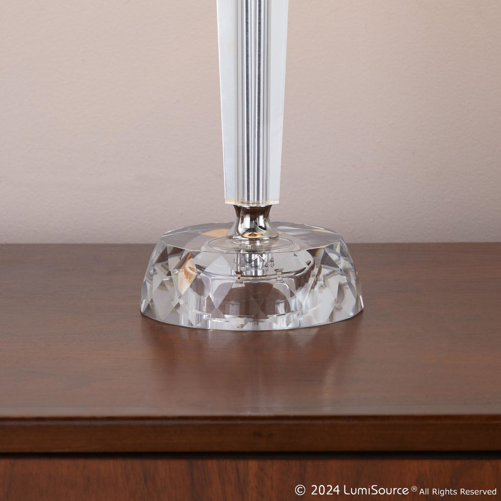 Diamond Torch 25" Crystal Table Lamp - Set of 2 - Clear Crystal, Polished Nickel, Off-white Linen