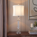 Karat 25" Crystal Table Lamp - Set of 2 - Clear Crystal, Chrome Metal, White Linen