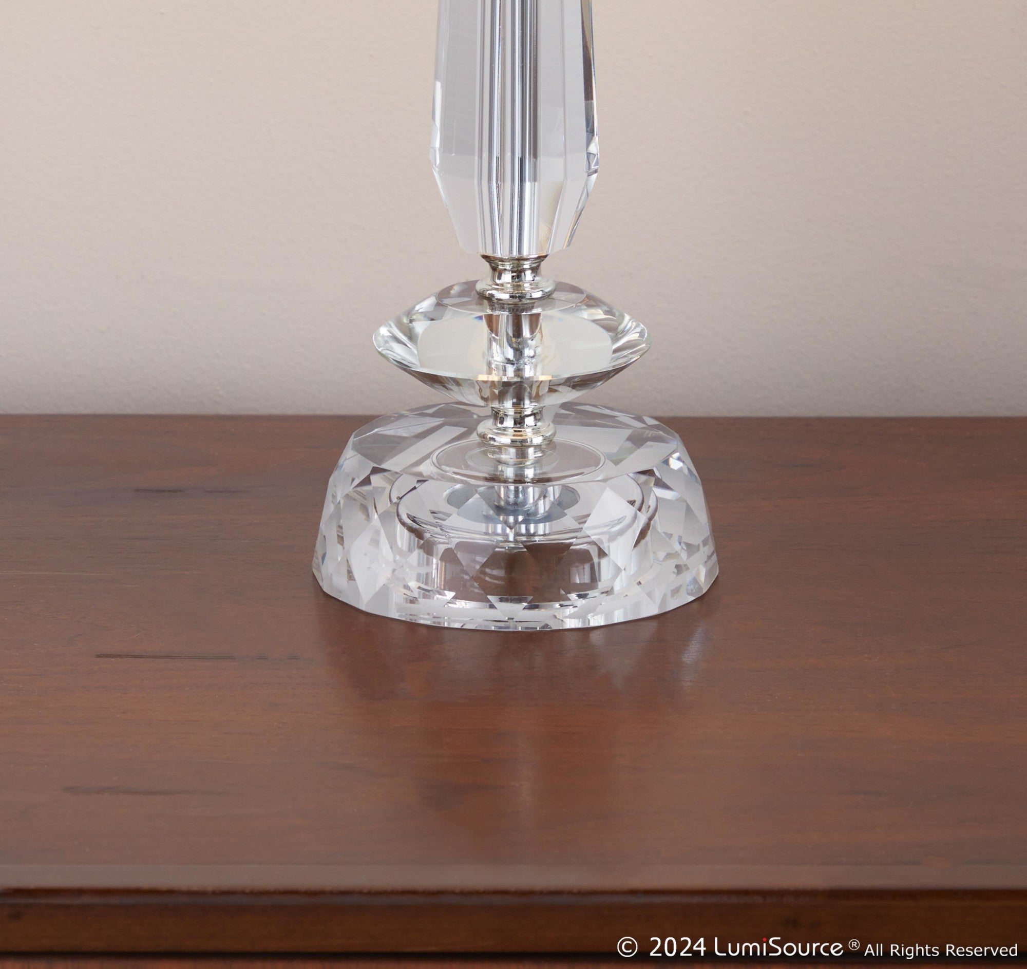 Karat 25" Crystal Table Lamp - Set of 2 - Clear Crystal, Chrome Metal, White Linen