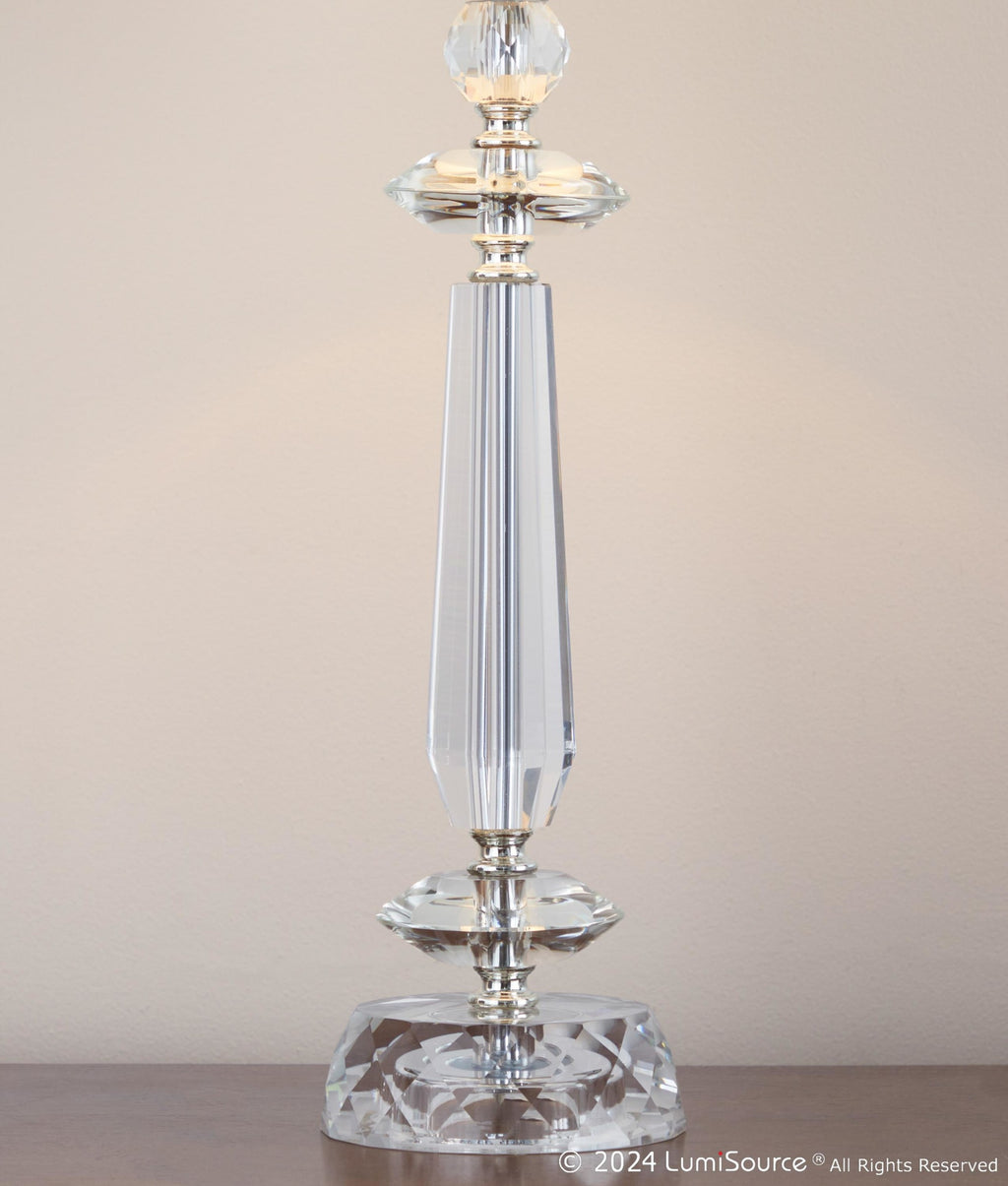 Karat 25" Crystal Table Lamp - Set of 2 - Clear Crystal, Chrome Metal, White Linen