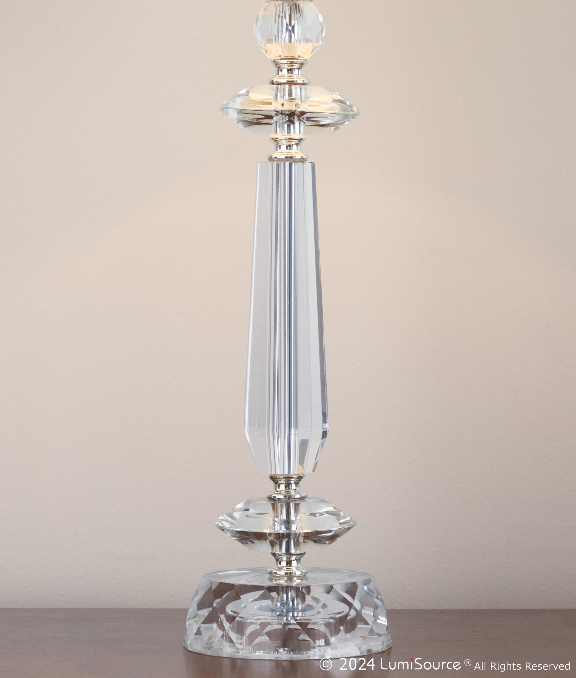 Karat 25" Crystal Table Lamp - Set of 2 - Clear Crystal, Chrome Metal, White Linen