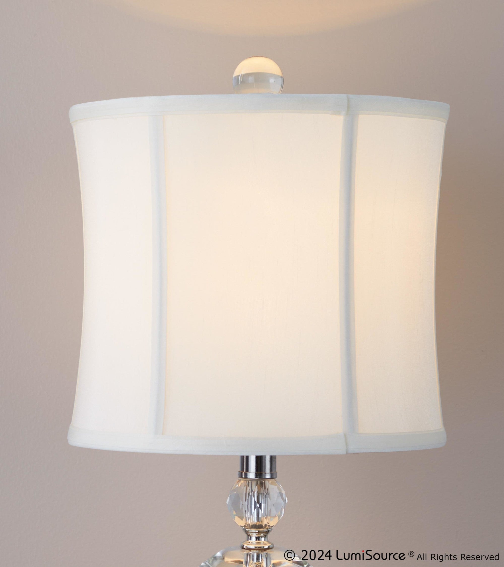 Karat 25" Crystal Table Lamp - Set of 2 - Clear Crystal, Chrome Metal, White Linen