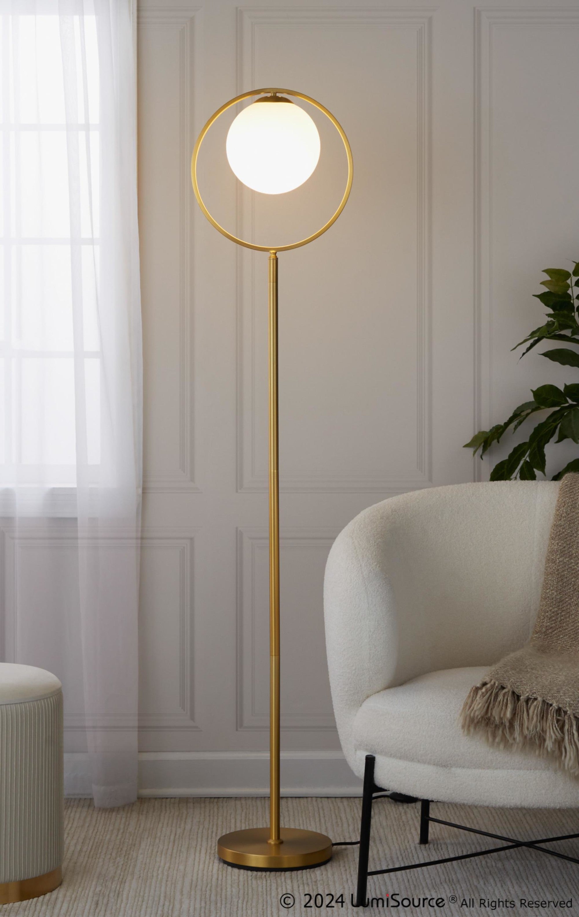 Moon Floor Lamp - Gold Metal, Frosted Glass