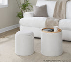 Tray Nesting Ottoman Set - Cream Fabric, Natural Wood