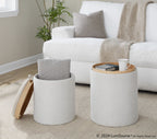 Tray Nesting Ottoman Set - Cream Fabric, Natural Wood