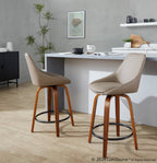 Diana 24" Fixed-Height Counter Stool - Set of 2 - Walnut Wood, Brown PU, Black Metal
