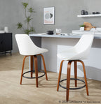 Diana 24" Fixed-Height Counter Stool - Set of 2 - Walnut Wood, White PU, Black Metal