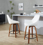 Diana 24" Fixed-Height Counter Stool - Set of 2 - Walnut Wood, White PU, Black Metal