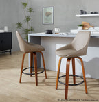 Diana 26" Fixed-Height Counter Stool - Set of 2 - Walnut Wood, Brown PU, Black Metal