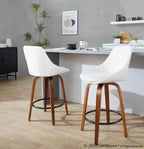 Diana 26" Fixed-Height Counter Stool - Set of 2 - Walnut Wood, White PU, Black Metal