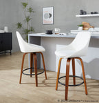 Diana 26" Fixed-Height Counter Stool - Set of 2 - Walnut Wood, White PU, Black Metal