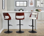 Cecina Adjustable Barstool - Set of 2 - Black Metal, Mahogany Wood, White PU