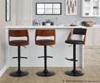 Cecina Adjustable Barstool - Set of 2 - Black Metal, Walnut Wood, Brown PU
