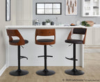 Cecina Adjustable Barstool - Set of 2 - Black Metal, Walnut Wood, Brown PU
