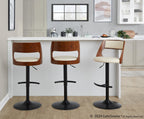 Cecina Adjustable Barstool - Set of 2 - Black Metal, Walnut Wood, Cream PU