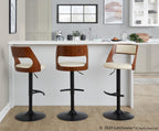 Cecina Adjustable Barstool - Set of 2 - Black Metal, Walnut Wood, Cream PU