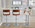 Cecina Adjustable Barstool - Set of 2 - Chrome Metal, Walnut Wood, Cream PU