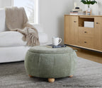 Tray Pouf Storage Ottoman - Natural Wood, Green Fabric