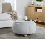 Tray Pouf Storage Ottoman - Natural Wood, Light Grey Fabric