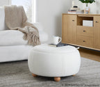 Tray Pouf Storage Ottoman - Natural Wood, White Fabric