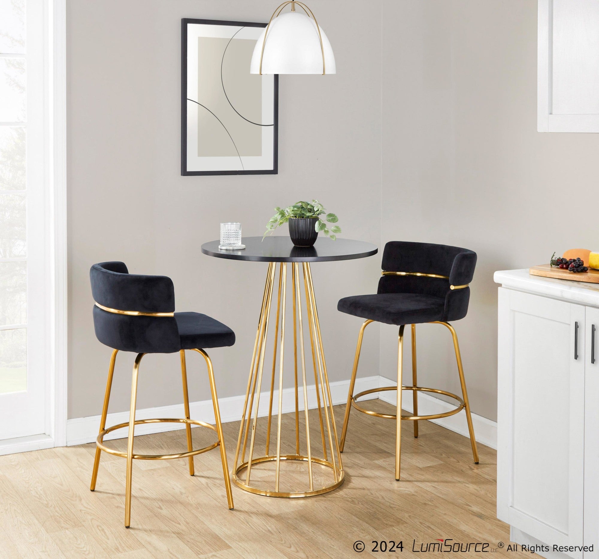 Canary Counter Table - Gold Metal, Black Mdf