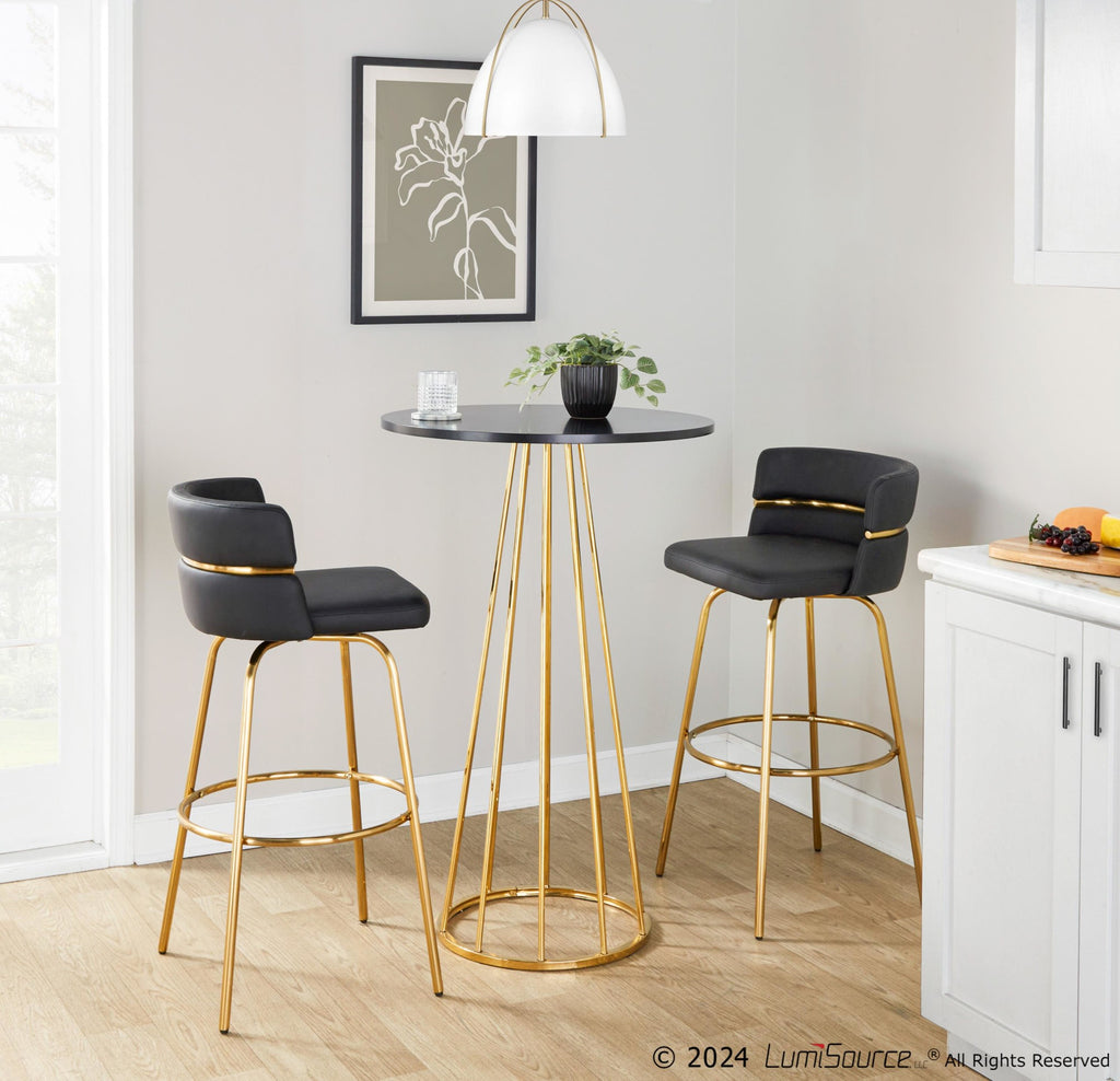 Canary Bar Table - Gold Metal, Black Mdf