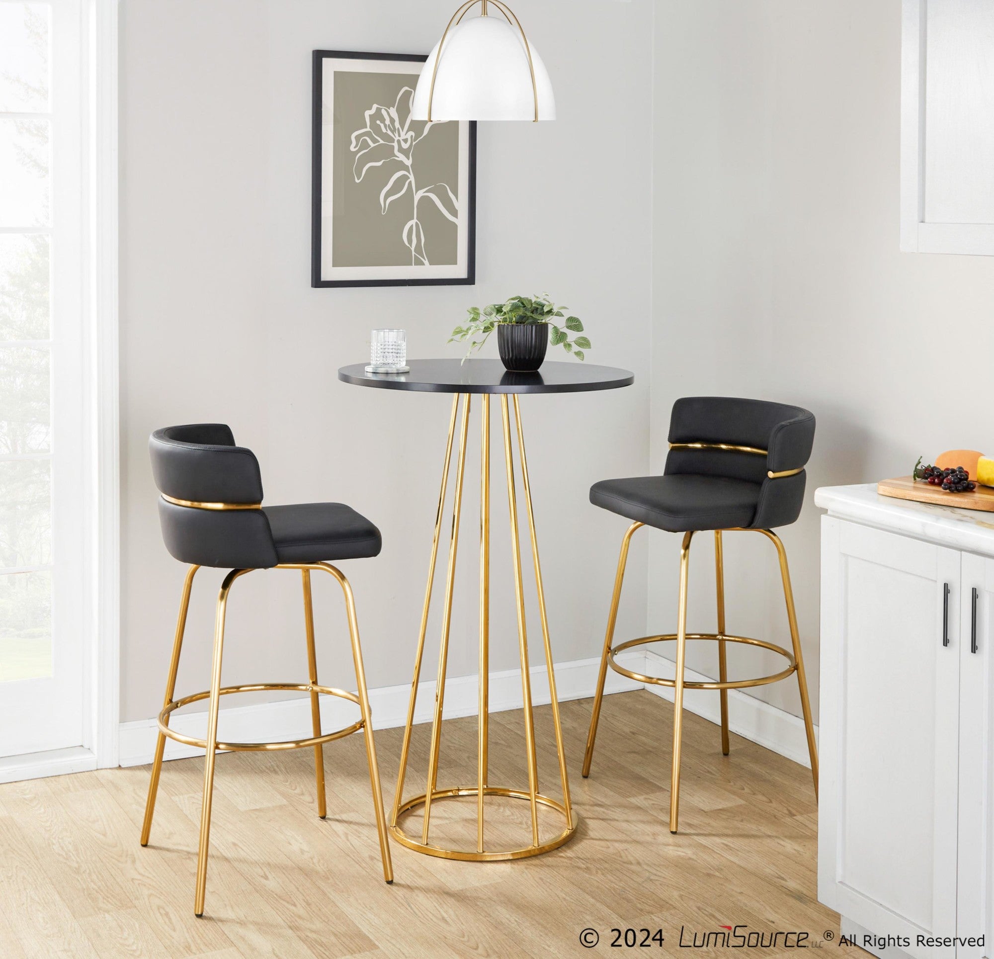 Canary Bar Table - Gold Metal, Black Mdf