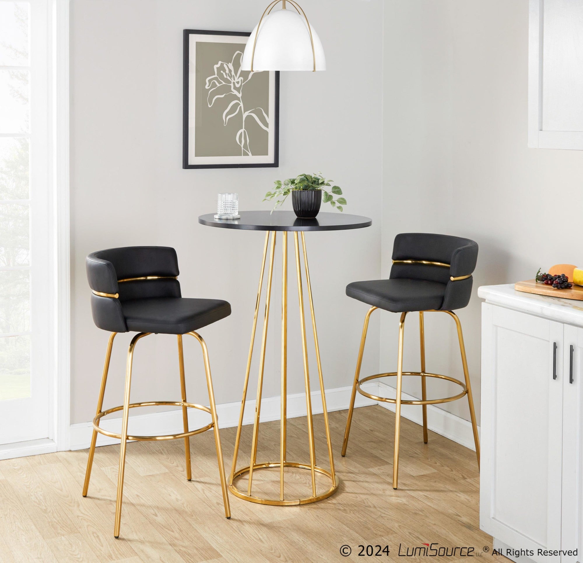 Canary Bar Table - Gold Metal, Black Mdf