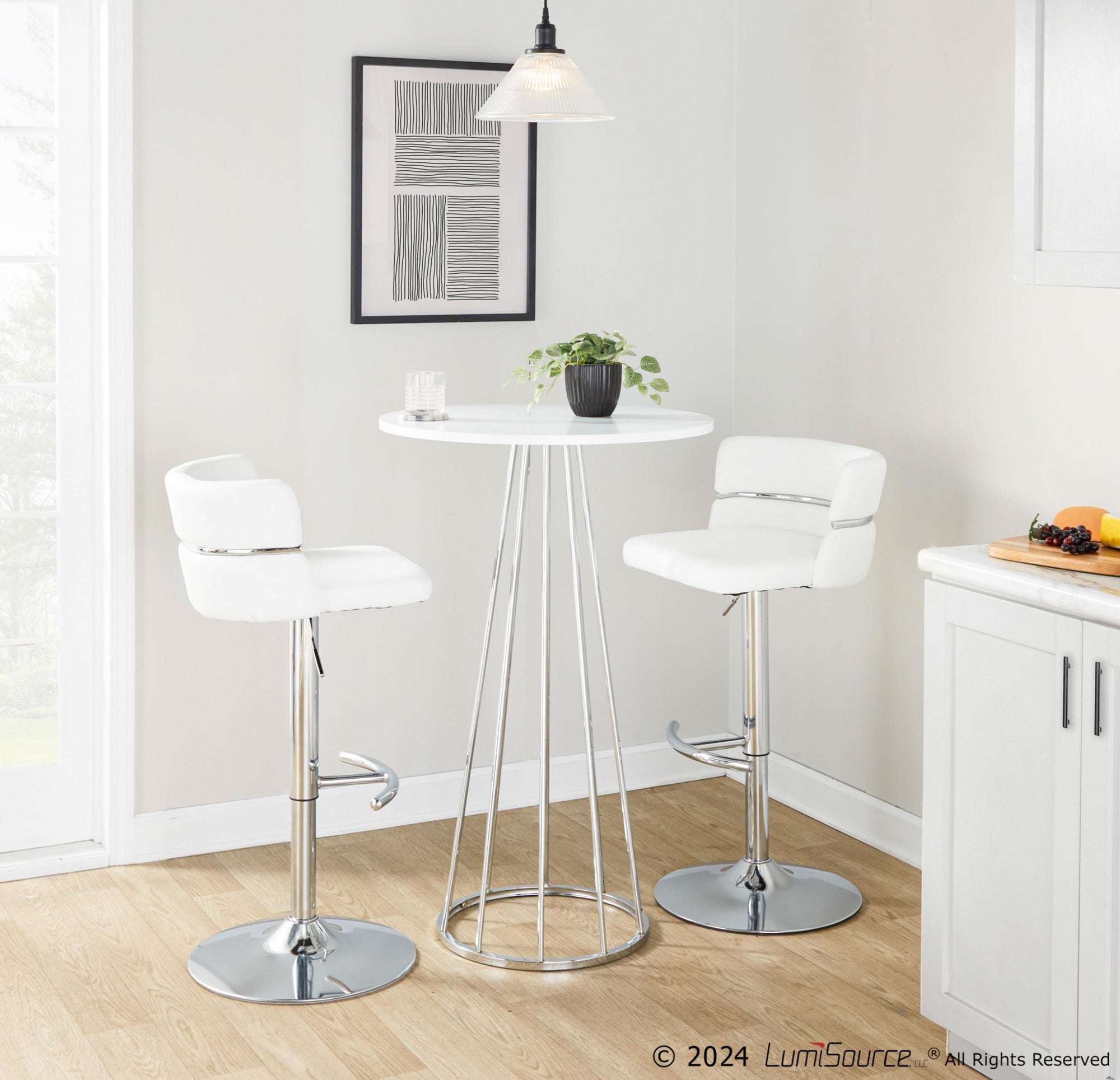 Cinch Adjustable Barstool - Set of 2 - Chrome Metal, White PU