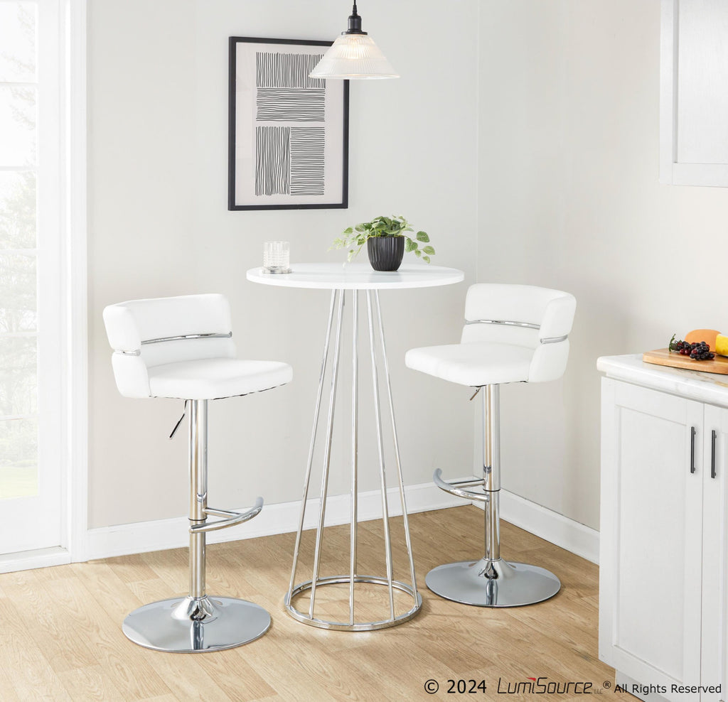 Cinch Adjustable Barstool - Set of 2 - Chrome Metal, White PU