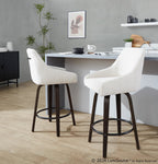 Hannah 26" Fixed-Height Counter Stool - Set of 2 - Walnut Glazed Wood, Cream Fabric, Black Metal