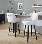 Hannah 26" Fixed-Height Counter Stool - Set of 2 - Walnut Glazed Wood, Grey Fabric, Black Metal