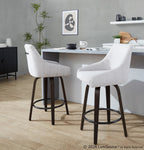 Hannah 26" Fixed-Height Counter Stool - Set of 2 - Walnut Glazed Wood, Grey Fabric, Black Metal