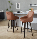 Hannah 26" Fixed-Height Counter Stool - Set of 2 - Walnut Glazed Wood, Camel PU, Black Metal