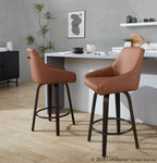 Hannah 26" Fixed-Height Counter Stool - Set of 2 - Walnut Glazed Wood, Camel PU, Black Metal
