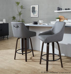 Hannah 26" Fixed-Height Counter Stool - Set of 2 - Walnut Glazed Wood, Dark Grey PU, Black Metal