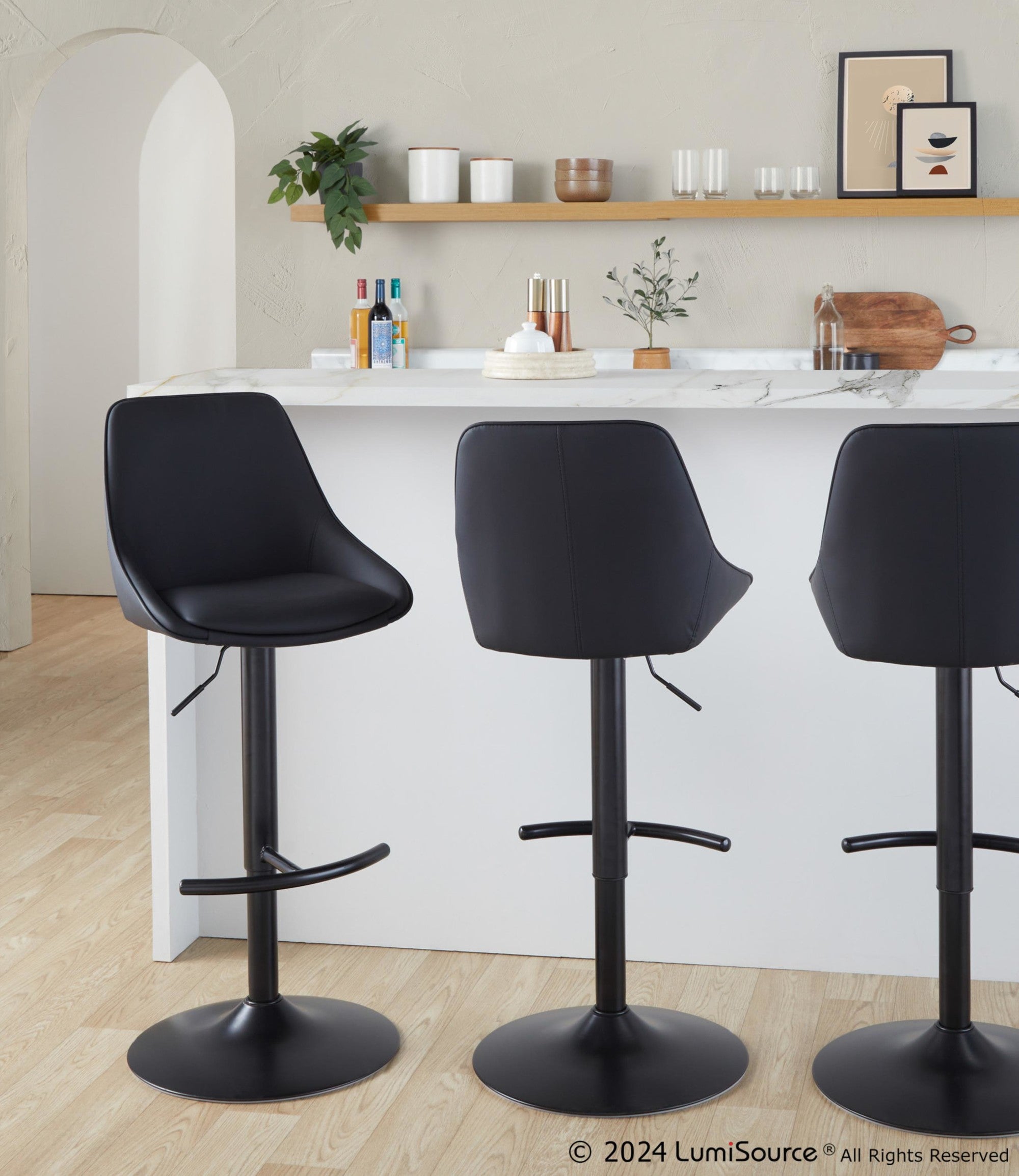Diana Adjustable Barstool - Set of 2 - Black Metal, Black PU