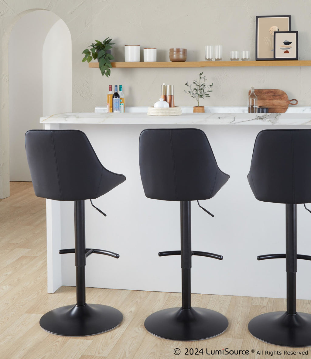Diana Adjustable Barstool - Set of 2 - Black Metal, Black PU
