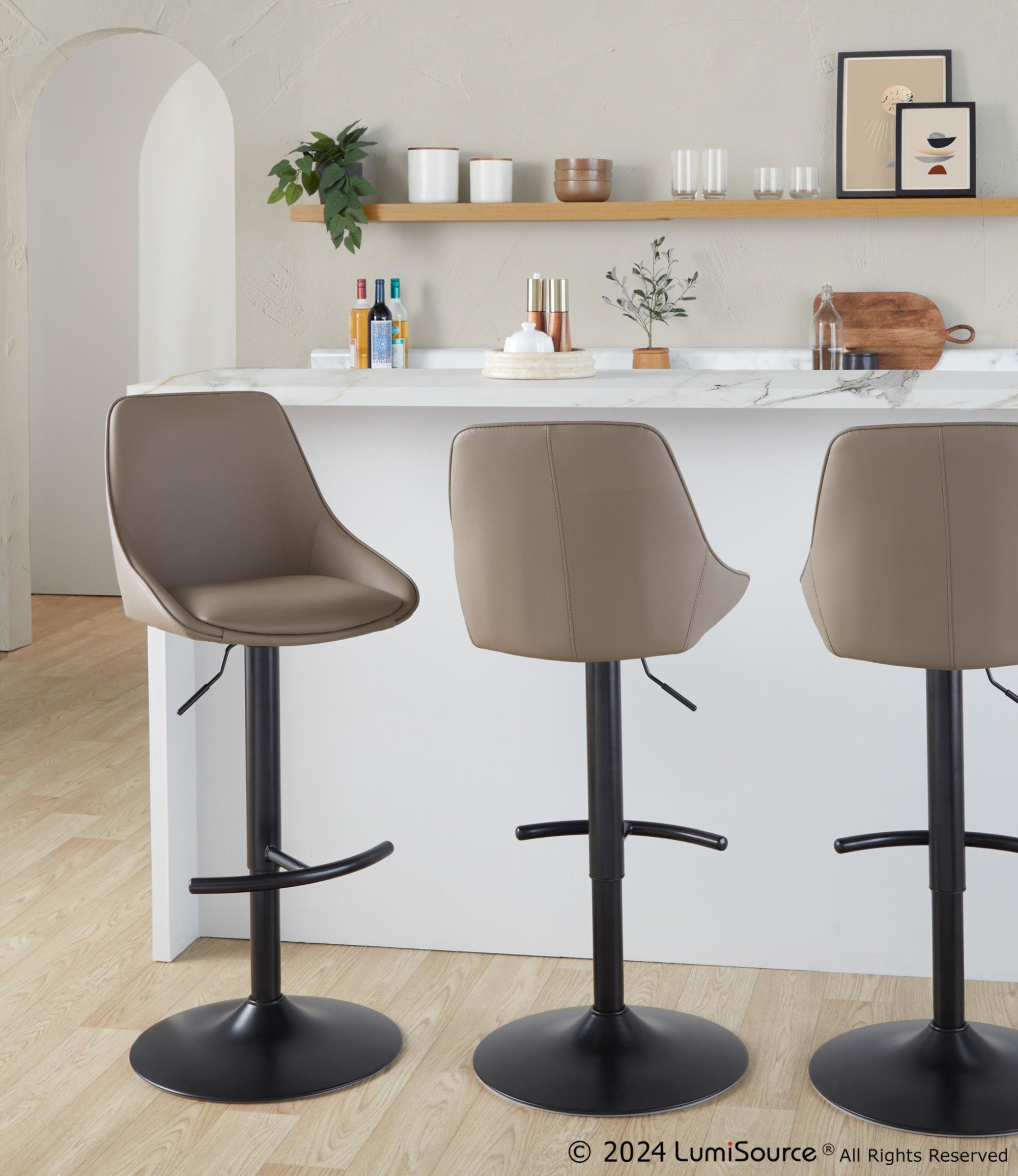 Diana Adjustable Barstool - Set of 2 - Black Metal, Brown PU