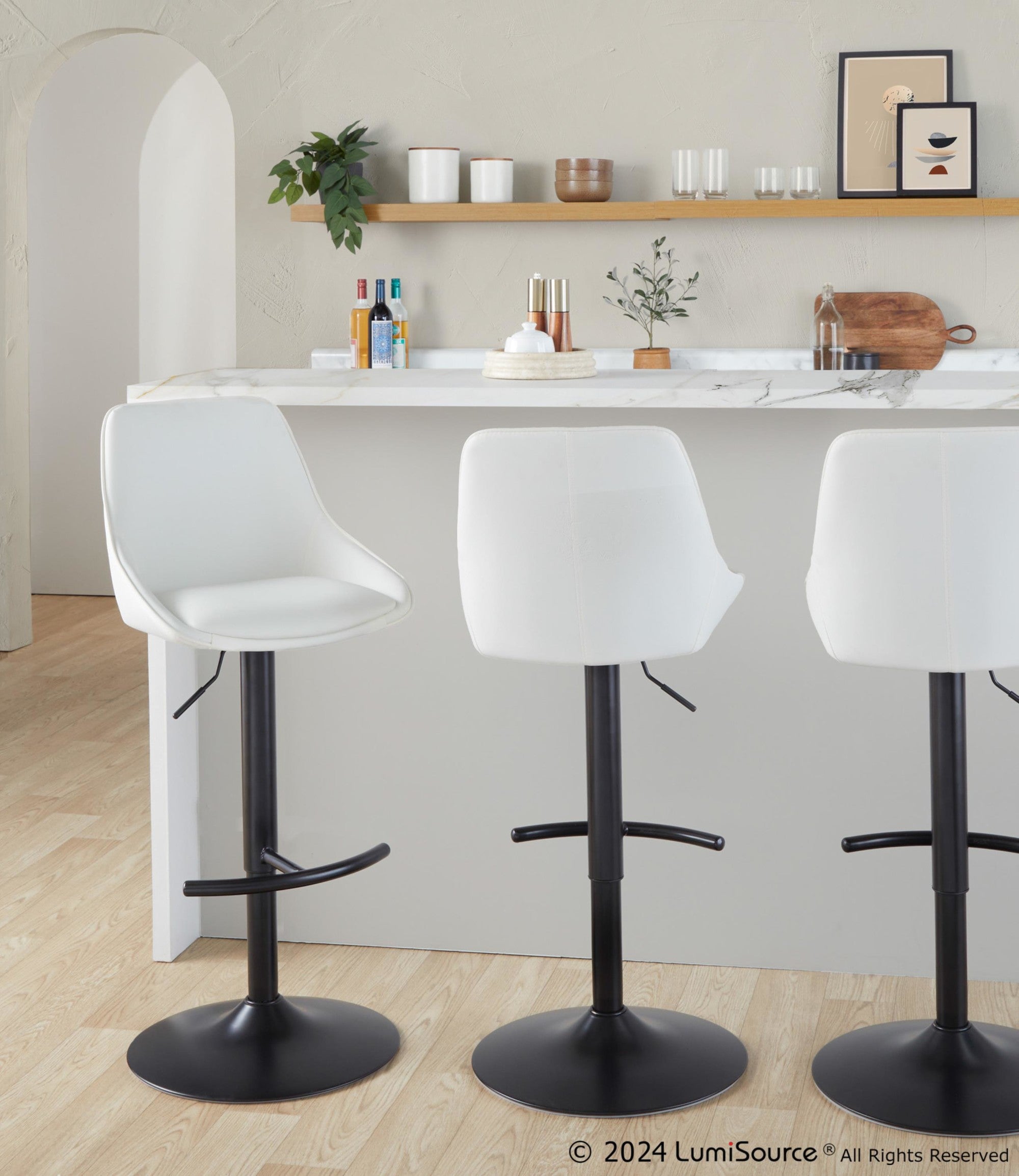 Diana Adjustable Barstool - Set of 2 - Black Metal, White PU
