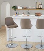 Diana Adjustable Barstool - Set of 2 - Chrome Metal, Brown PU