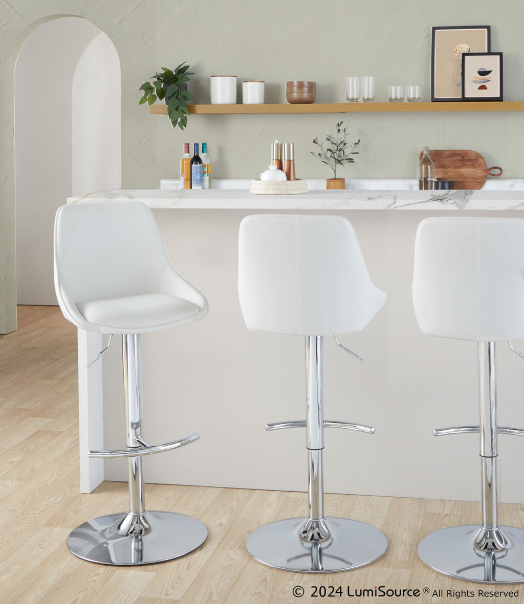 Diana Adjustable Barstool - Set of 2 - Chrome Metal, White PU