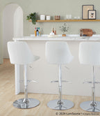 Diana Adjustable Barstool - Set of 2 - Chrome Metal, White PU