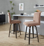 Hank 26" Fixed-Height Counter Stool - Set of 2 - Walnut Glazed Wood, Brown Fabric, Black Metal