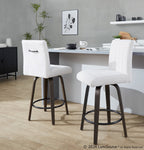 Hank 26" Fixed-Height Counter Stool - Set of 2 - Walnut Glazed Wood, Light Grey Fabric, Black Metal