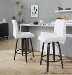 Hank 26" Fixed-Height Counter Stool - Set of 2 - Walnut Glazed Wood, Light Grey Fabric, Black Metal